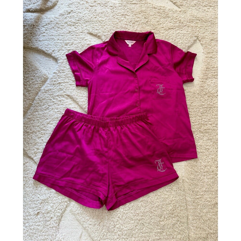 Juicy Couture Pink Satin Pajama Set Size M Shortie Y2K Style
